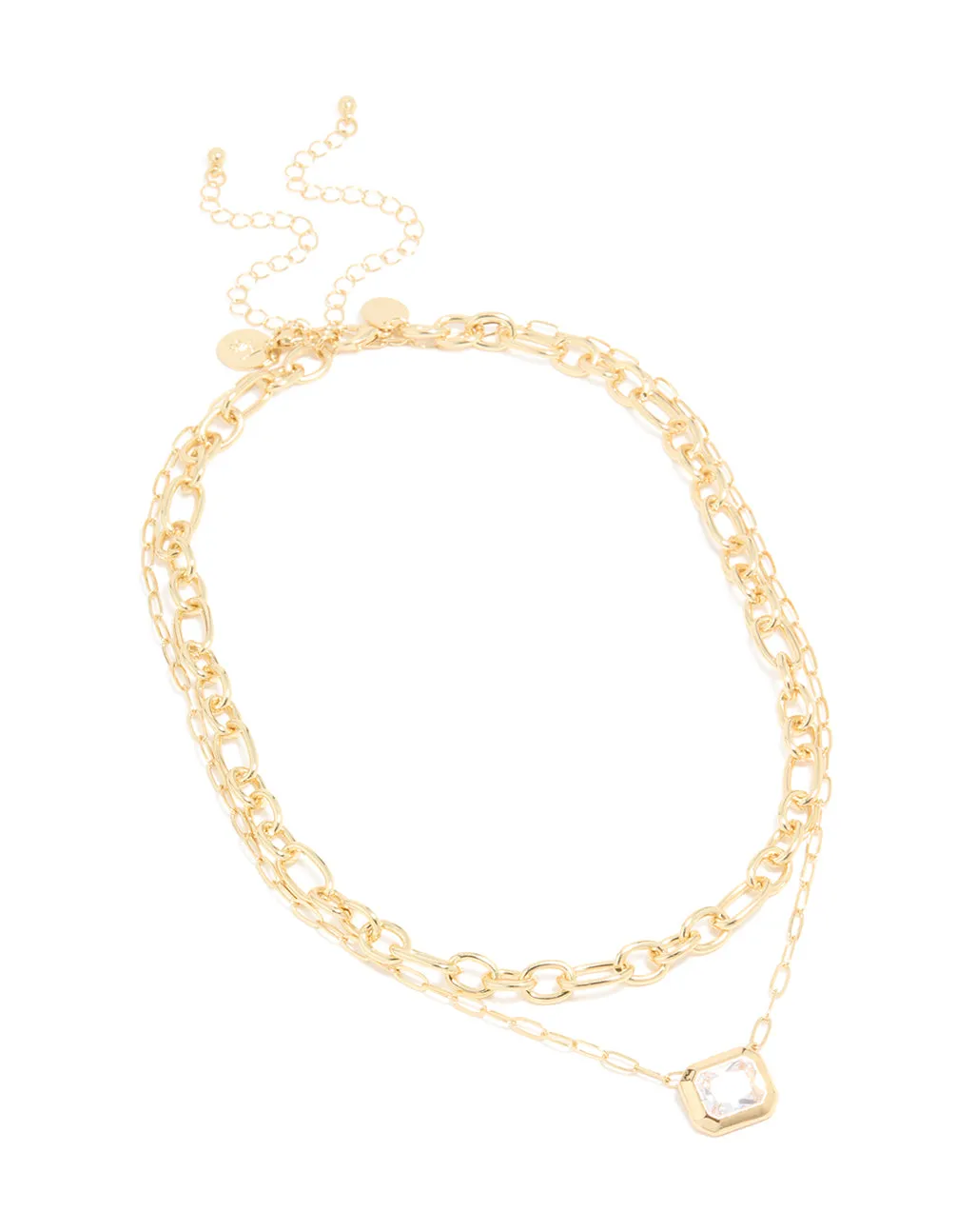Gold Plated Diamante Rectangle Chain Layered Necklace sold by lovisa product image thumbnail 2
