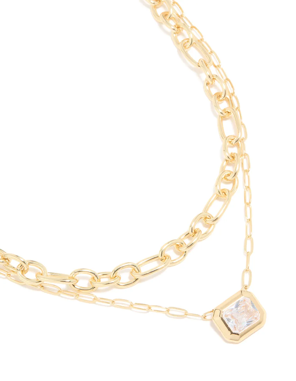 Gold Plated Diamante Rectangle Chain Layered Necklace sold by lovisa