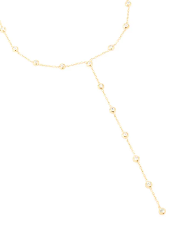 Waterproof Gold Plated Stainless Steel Cubic Zirconia Bezel Y-Necklace sold by lovisa