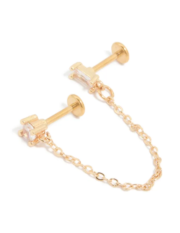 Gold Plated Surgical Steel Chain Cubic Zirconia Stacking Flat Back Stud sold by lovisa