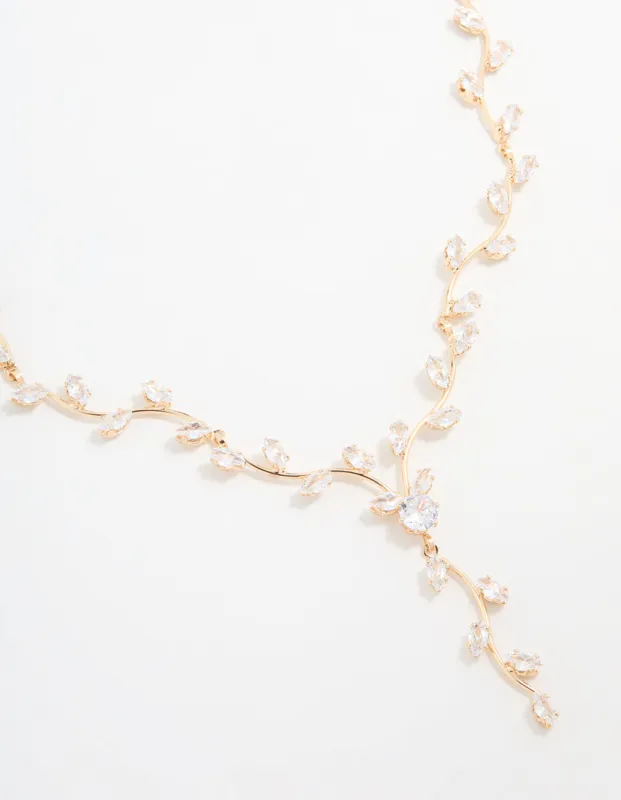 Gold Cubic Zirconia Vine Y-Necklace made by lovisa