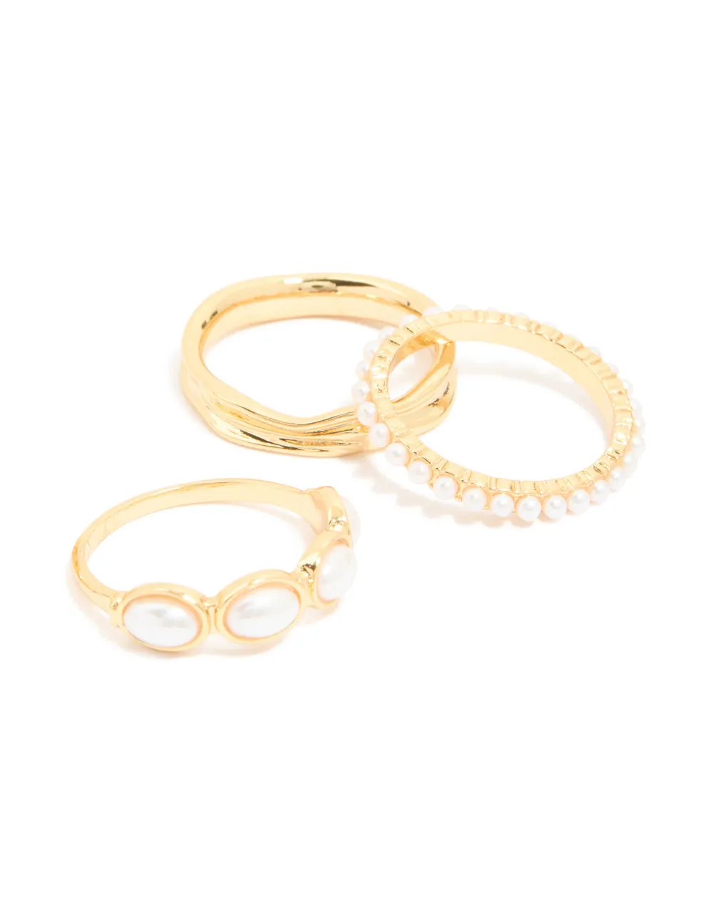 Gold Plated Diamante & Pearl Twisted Rings 4-Pack sold by lovisa product image thumbnail 2