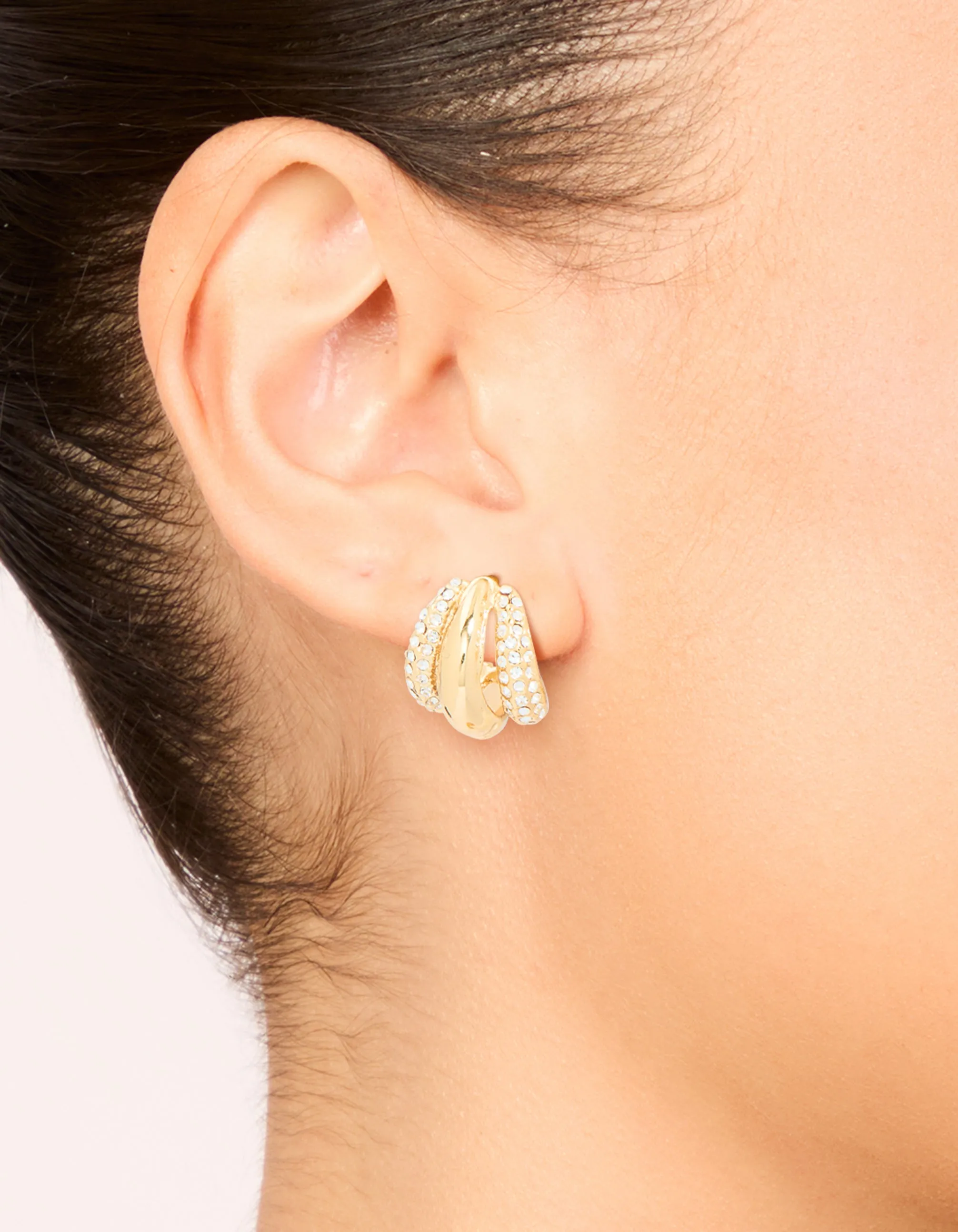 Waterproof Gold Plated Stainless Steel Diamante Trio Illusion Hoop Earrings sold by lovisa product image thumbnail 2