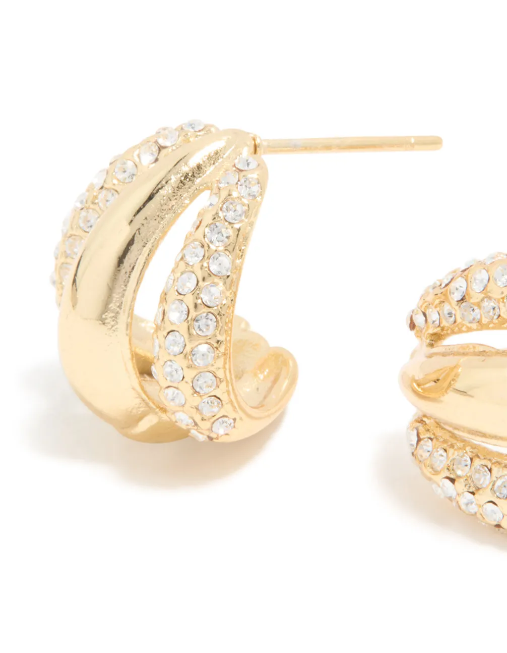 Waterproof Gold Plated Stainless Steel Diamante Trio Illusion Hoop Earrings sold by lovisa product image thumbnail 4