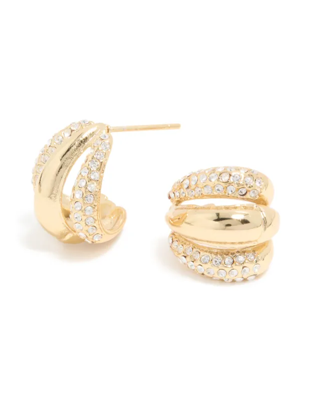 Waterproof Gold Plated Stainless Steel Diamante Trio Illusion Hoop Earrings made by lovisa