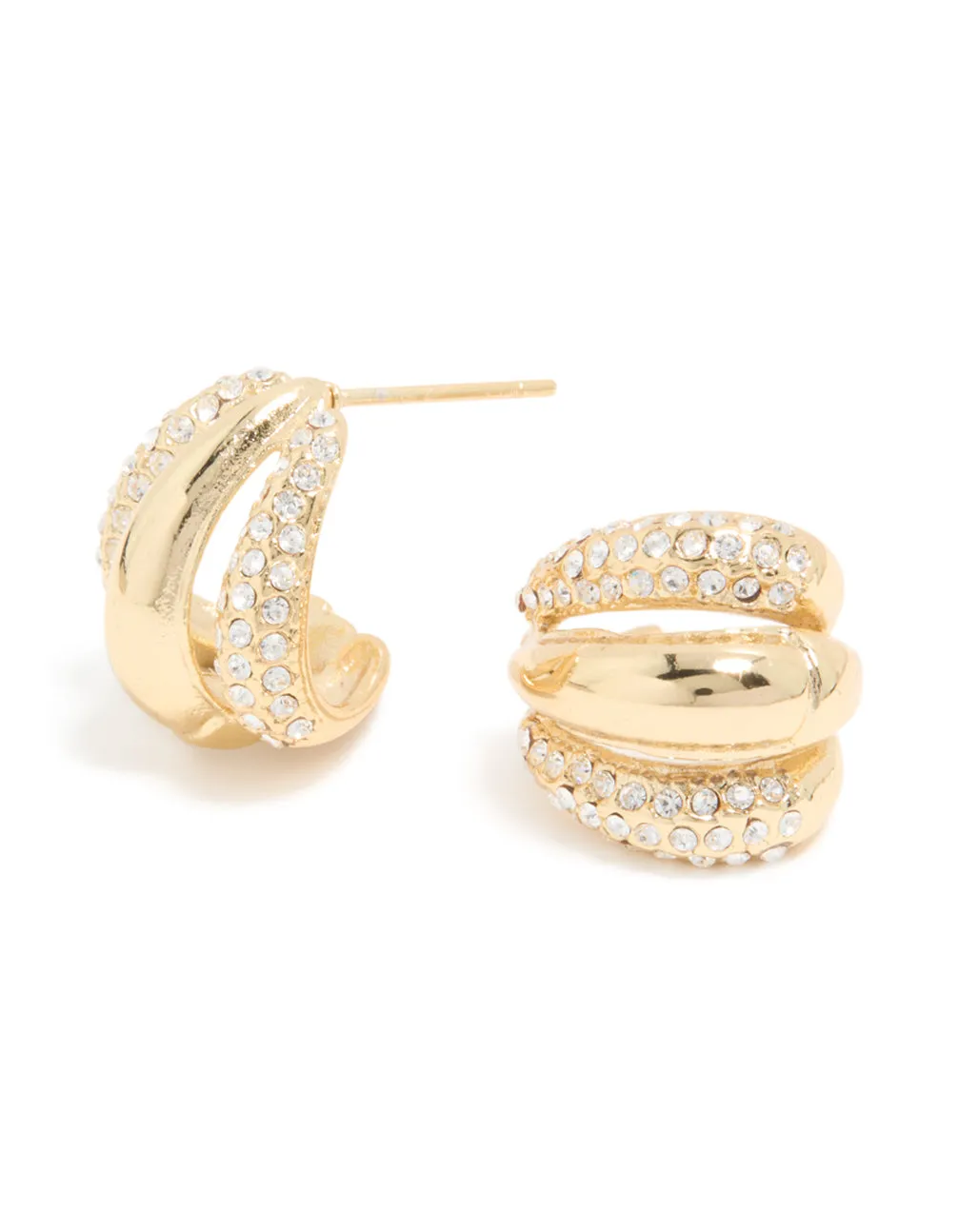 Waterproof Gold Plated Stainless Steel Diamante Trio Illusion Hoop Earrings sold by lovisa