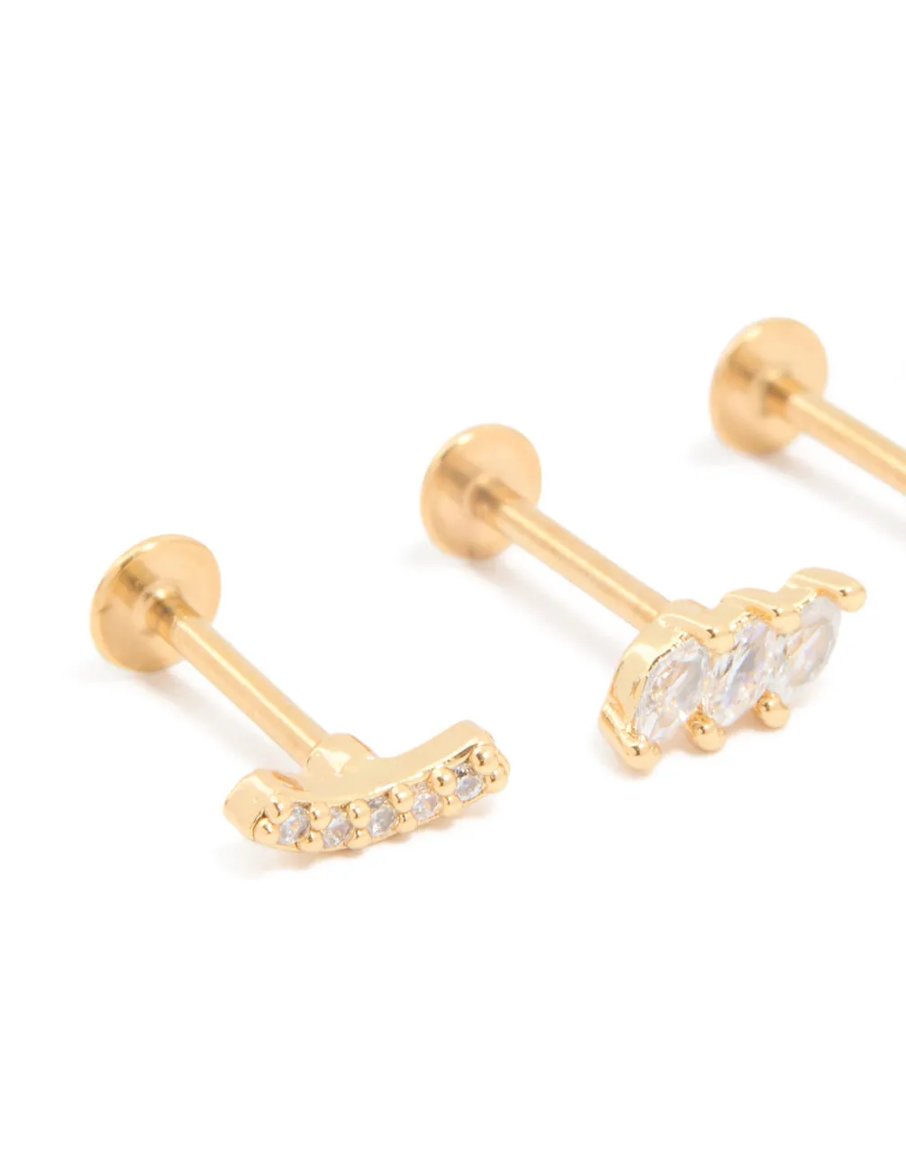 Gold Plated Surgical Steel Cubic Zirconia Crawler Flat Back Studs 3-Pack sold by lovisa product image thumbnail 2