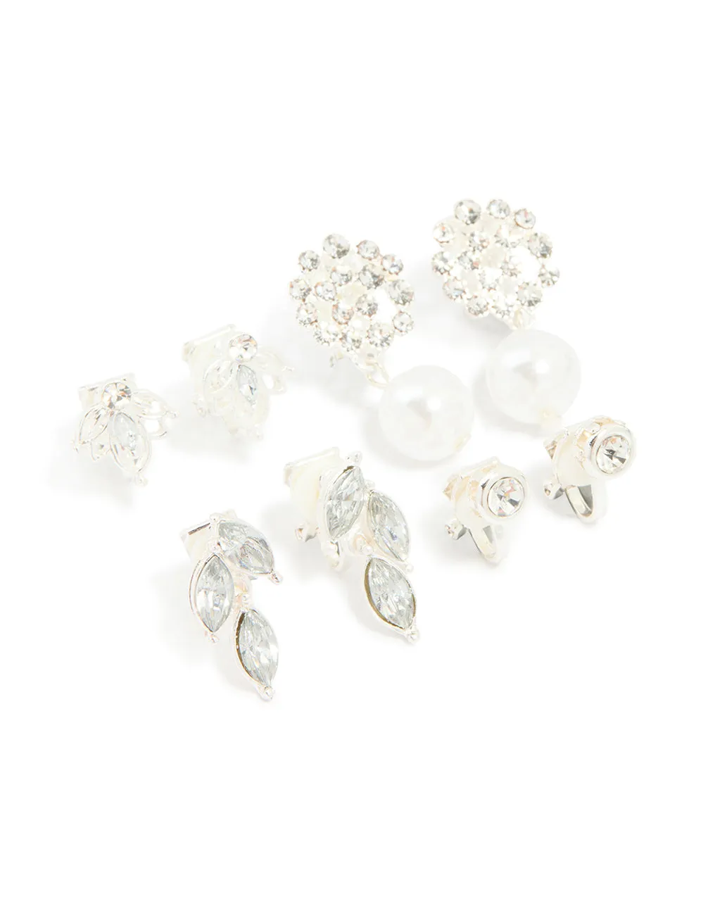Silver Diamante & Pearl Clip On Earrings 4-Pack sold by lovisa