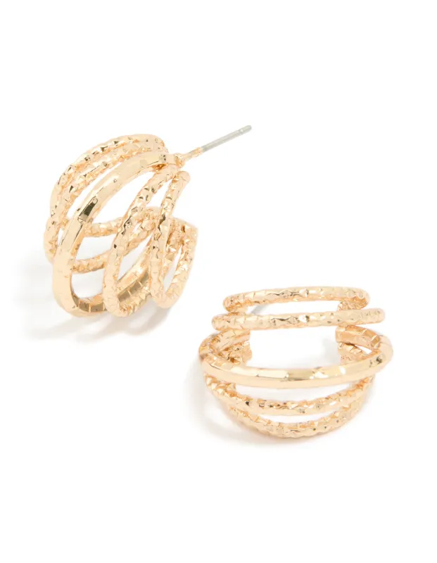 Gold Textured 5-Prong Huggie Earrings sold by lovisa