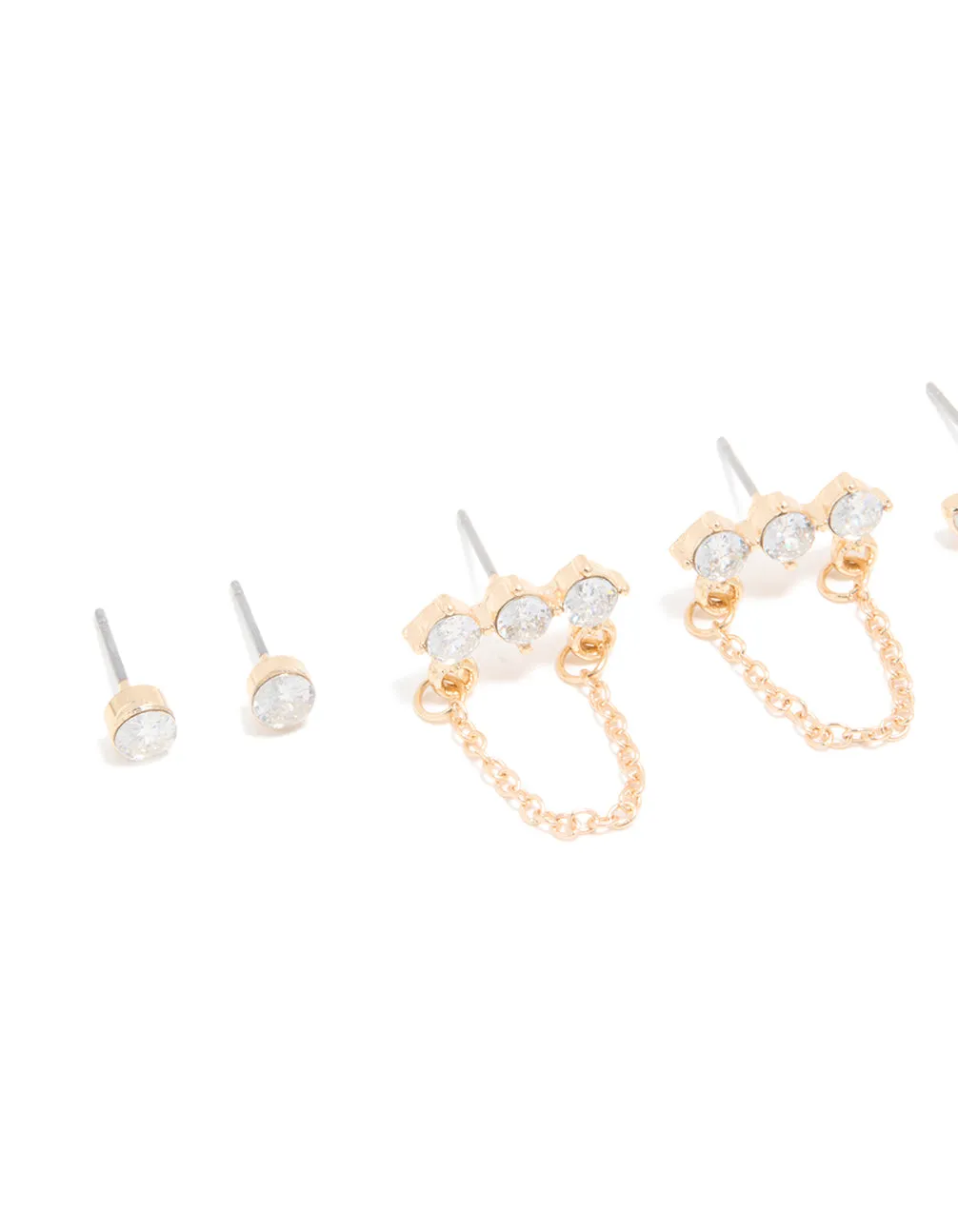 Gold Cubic Zirconia Stud & Chain Earrings 3-Pack sold by lovisa product image thumbnail 2