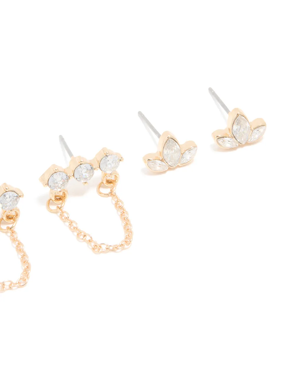 Gold Cubic Zirconia Stud & Chain Earrings 3-Pack sold by lovisa product image thumbnail 3