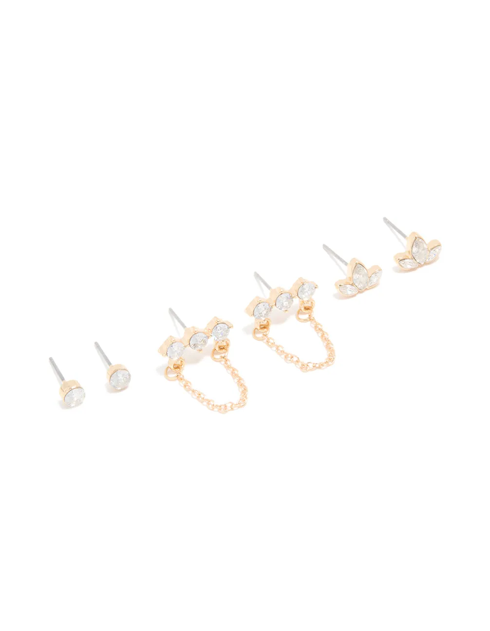 Gold Cubic Zirconia Stud & Chain Earrings 3-Pack sold by lovisa