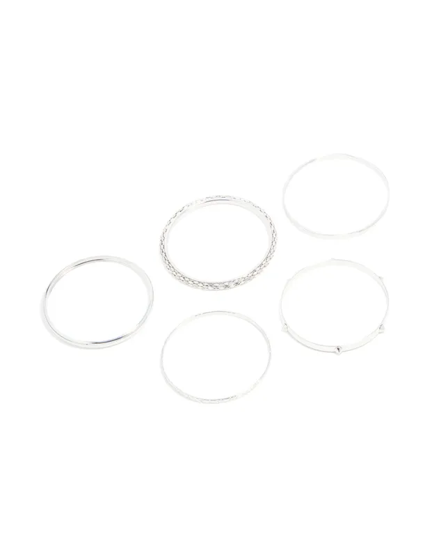 Silver Smooth & Textured Bangles 6-Pack sold by lovisa