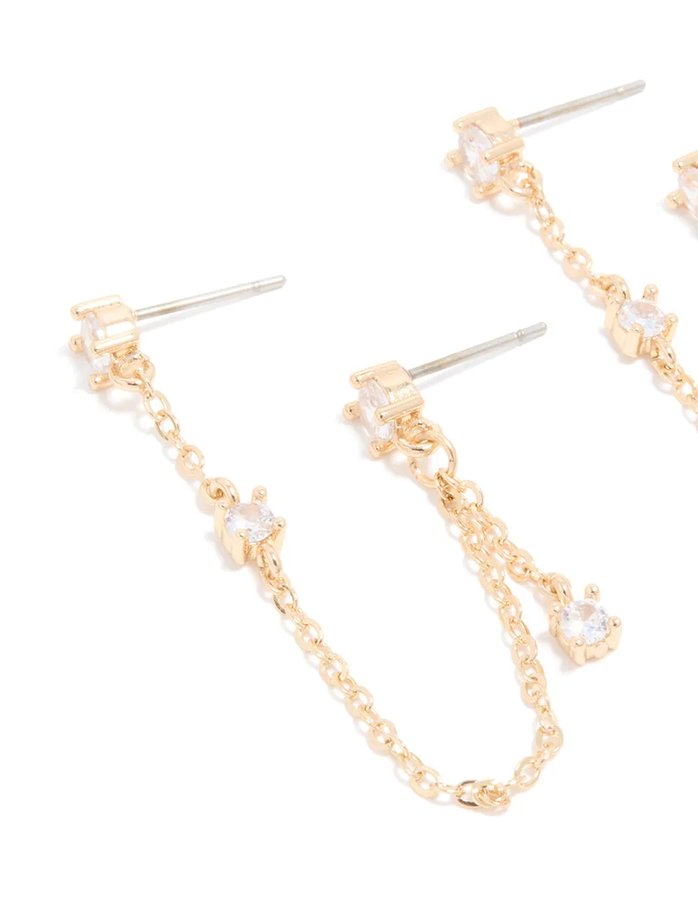 Gold Cubic Zirconia Double Chain Earrings & Ear Cuff 3-Pack sold by lovisa product image thumbnail 2