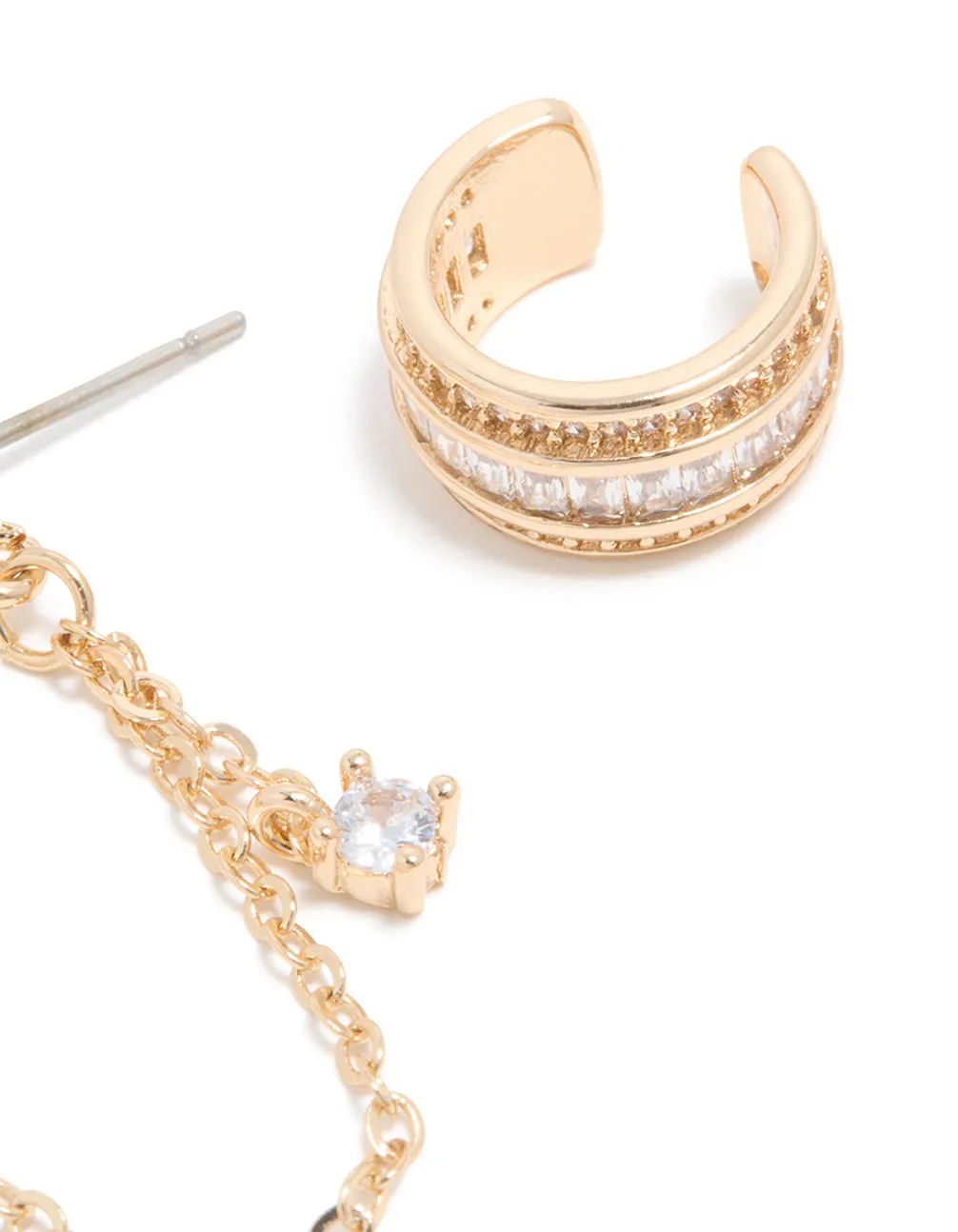 Gold Cubic Zirconia Double Chain Earrings & Ear Cuff 3-Pack sold by lovisa product image thumbnail 3