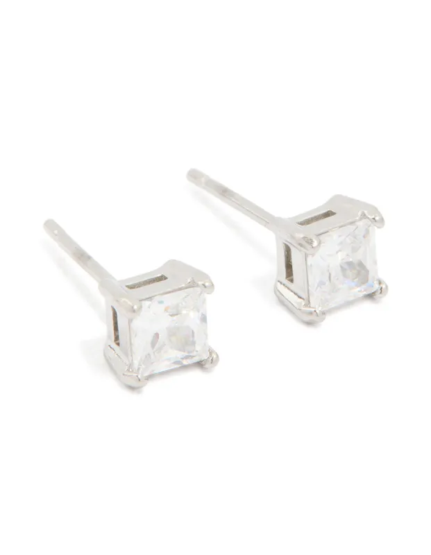 Mens Waterproof Stainless Steel Cubic Zirconia Small Square Stud Earrings sold by lovisa