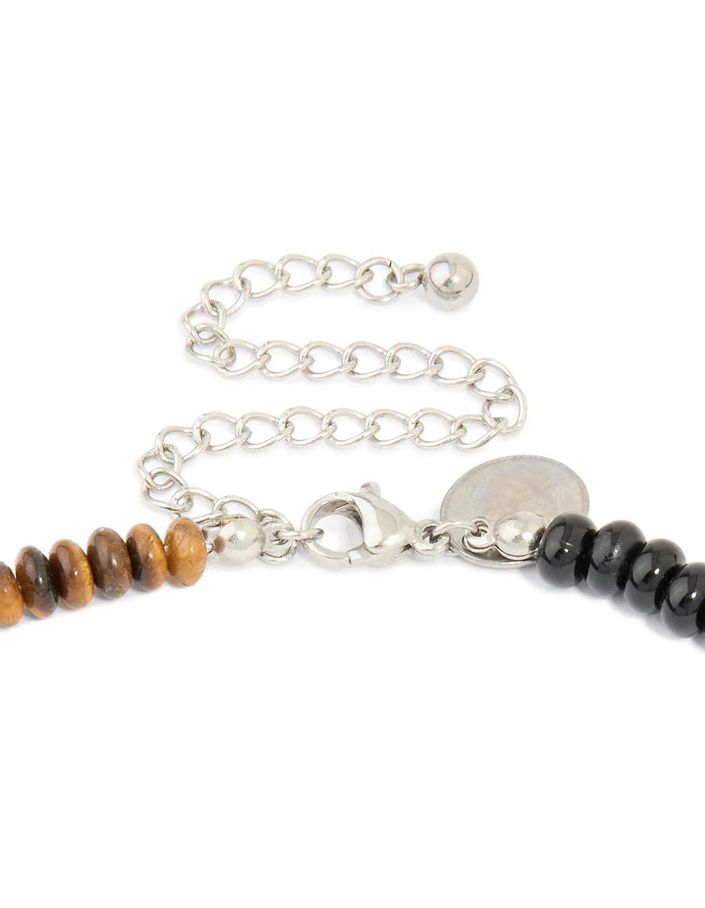 Mens Waterproof Stainless Steel Tigers Eye Semi Precious Stone & Black Beaded Necklace sold by lovisa product image thumbnail 5