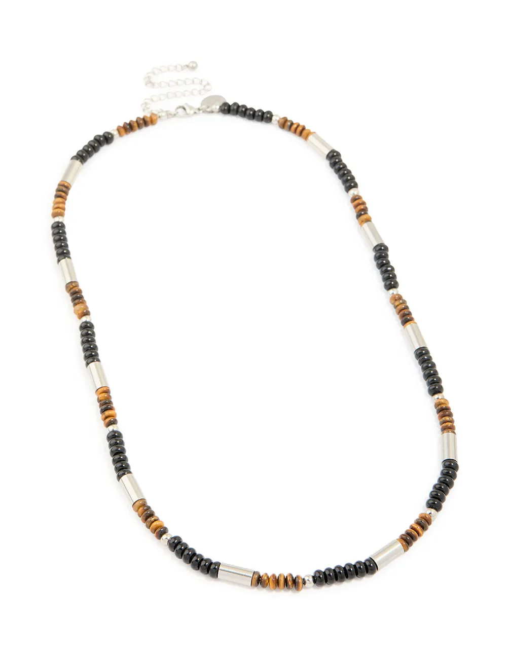 Mens Waterproof Stainless Steel Tigers Eye Semi Precious Stone & Black Beaded Necklace sold by lovisa product image thumbnail 4