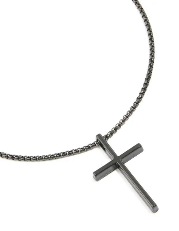 Mens Waterproof Black Coated Metal Stainless Steel Smooth Cross Pendant Necklace made by lovisa