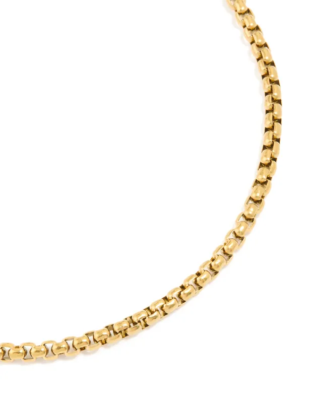 Mens Waterproof Gold Plated Stainless Steel Large Smooth Box Chain Necklace made by lovisa