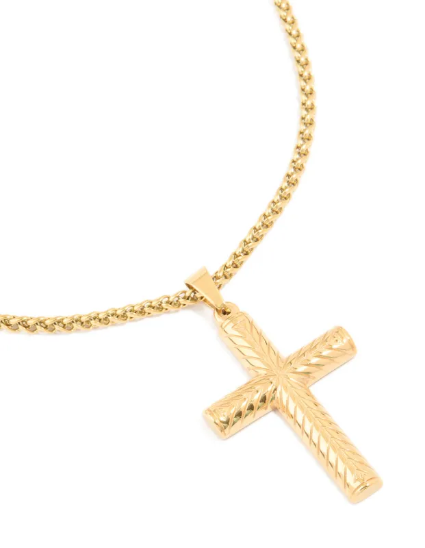 Mens Waterproof Gold Plated Stainless Steel Detailed Cross Pendant Necklace made by lovisa