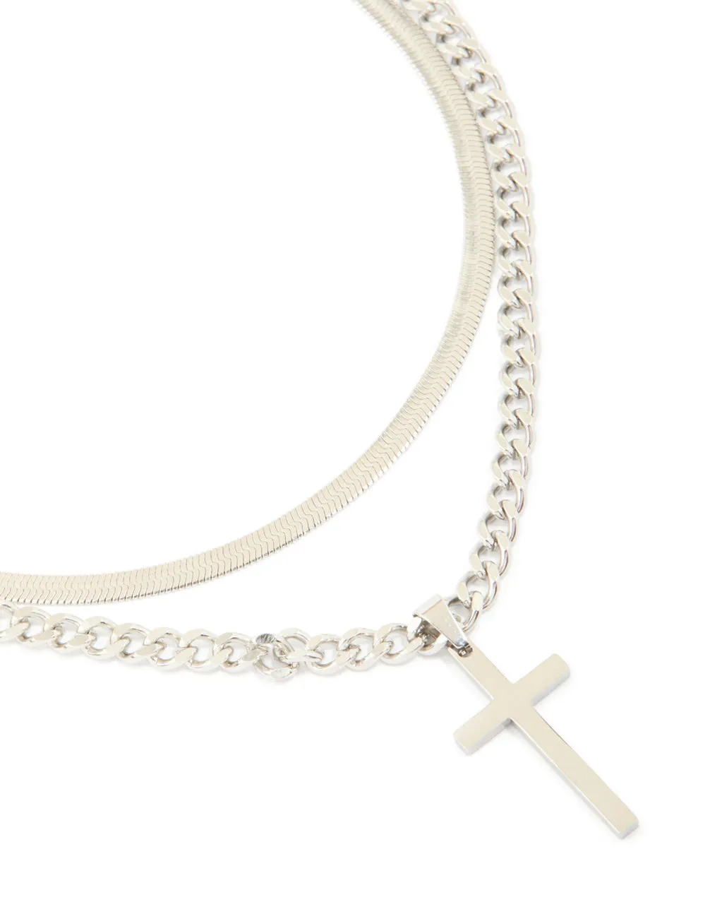 Mens Waterproof Stainless Steel Cross & Snake Chain Layered Necklace sold by lovisa