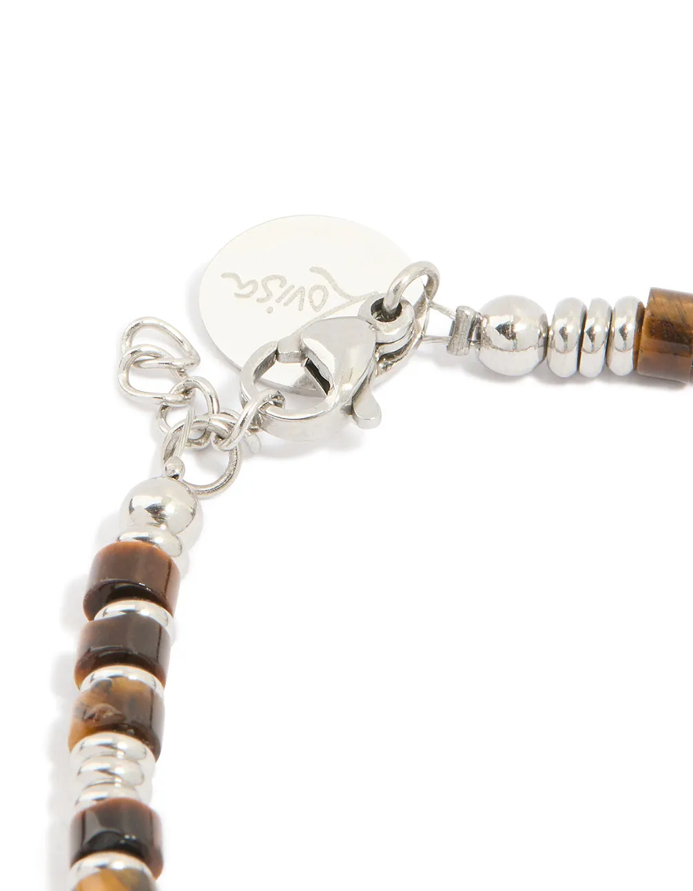 Mens Waterproof Stainless Steel Semi Precious Tiger's Eye Beaded Bracelet sold by lovisa product image thumbnail 5