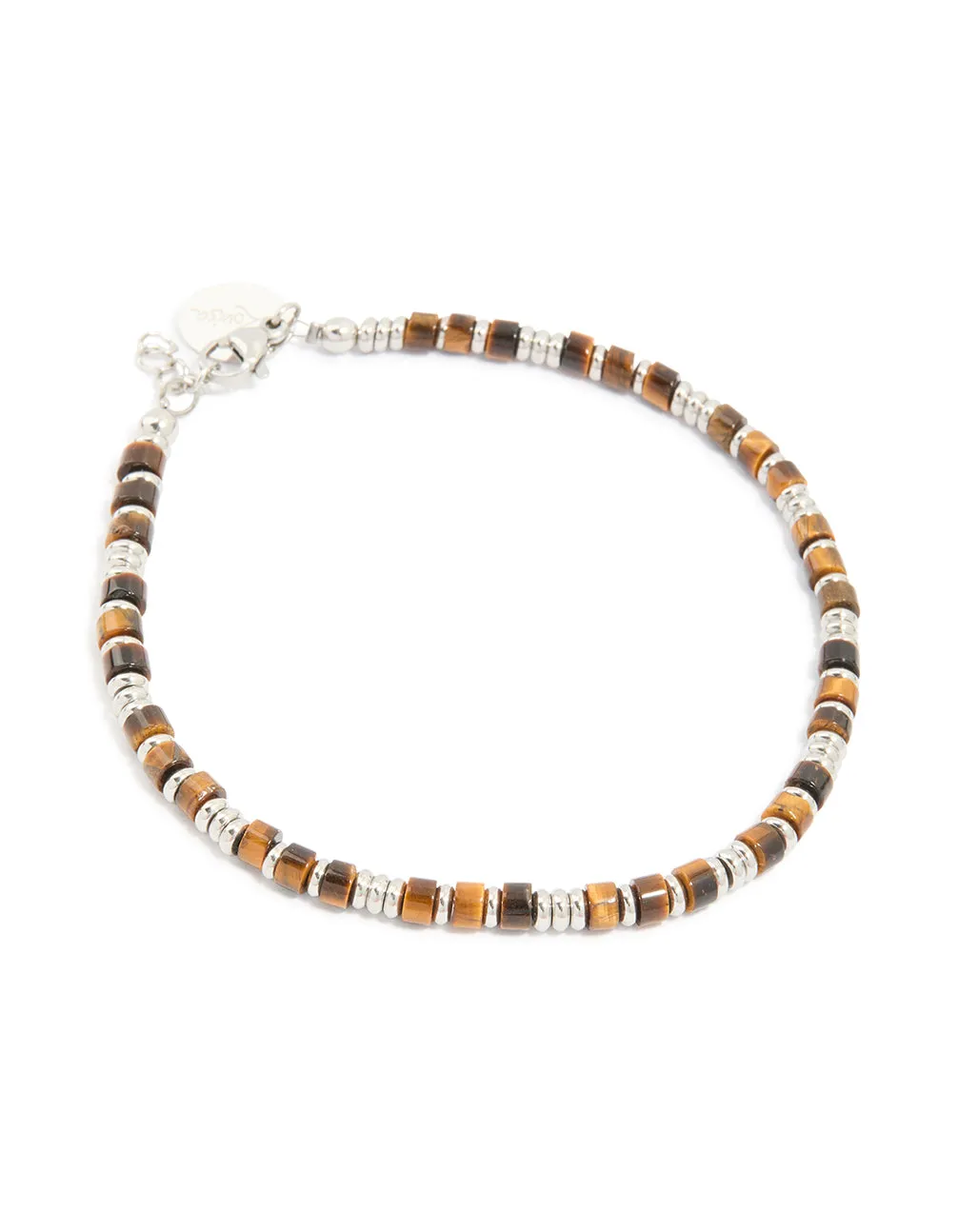 Mens Waterproof Stainless Steel Semi Precious Tiger's Eye Beaded Bracelet sold by lovisa