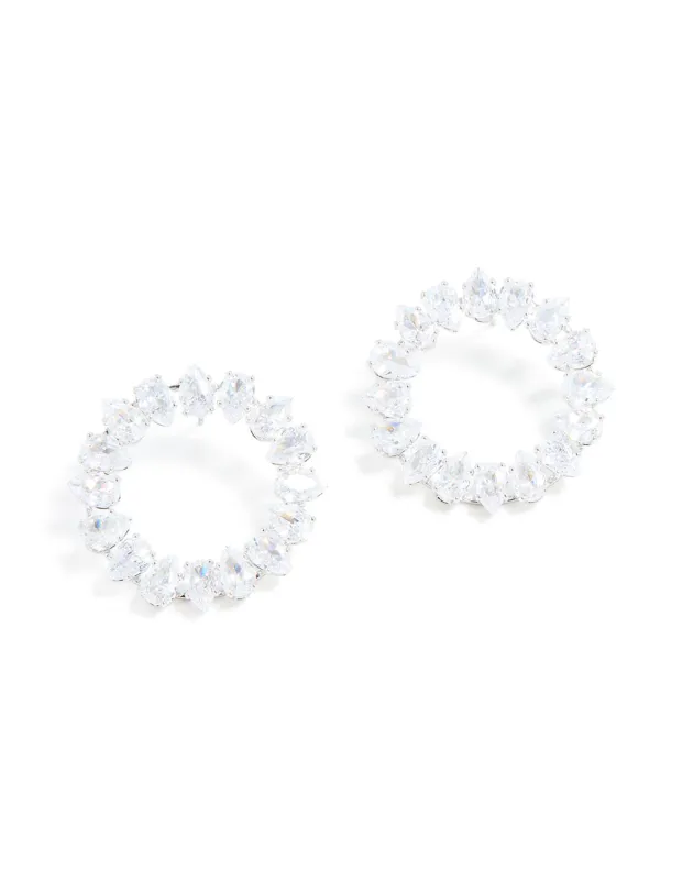 Silver Cubic Zirconia Pear Circle Stud Earrings made by lovisa