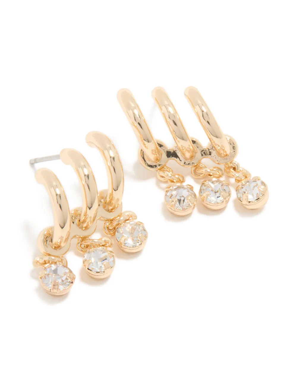 Gold Cubic Zirconia Triple Layered Earrings sold by lovisa