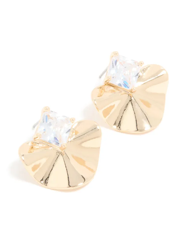 Gold Cubic Zirconia Wavy Stud Earrings made by lovisa