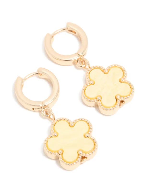 Gold Yellow Flower Drop Huggie Earrings sold by lovisa