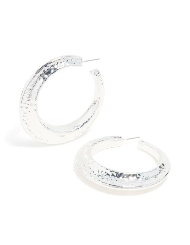 Silver Hammered Textured Hoop Earrings made by lovisa