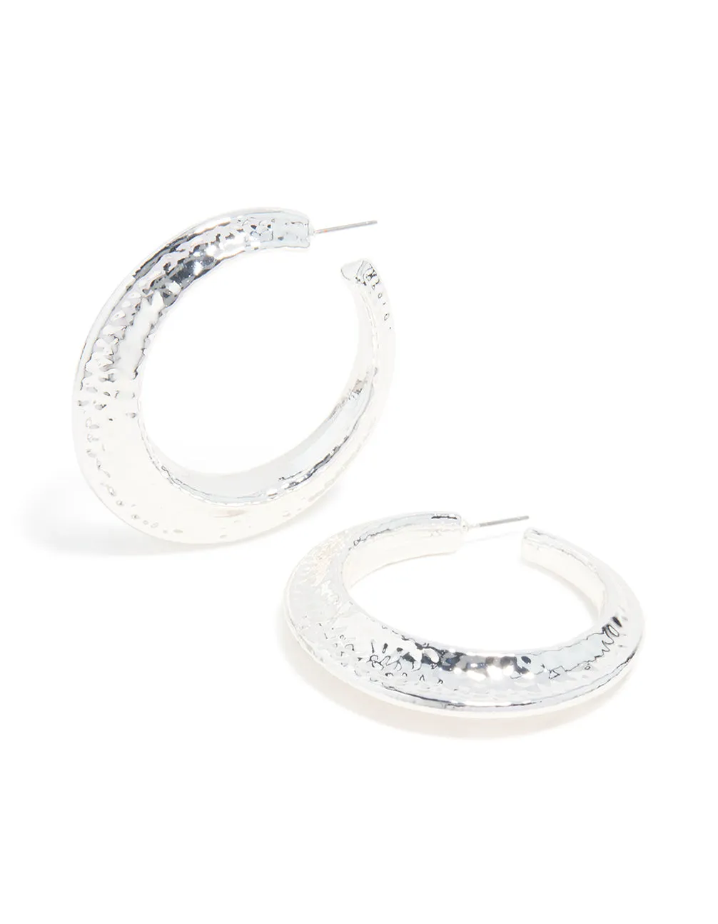 Silver Hammered Textured Hoop Earrings sold by lovisa