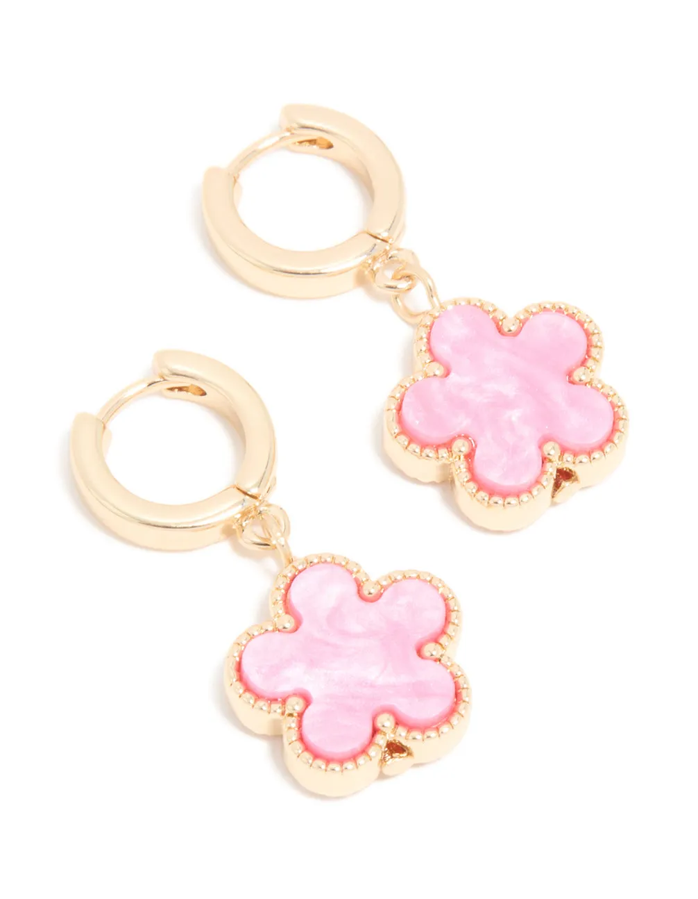 Gold Pink Flower Drop Huggie Earrings sold by lovisa