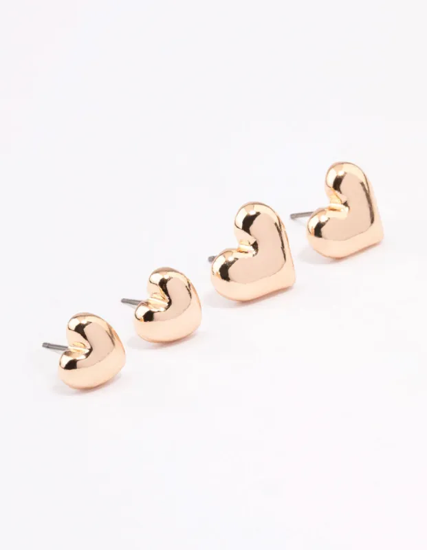 Gold Chunky Heart Stud Earring Pack sold by lovisa