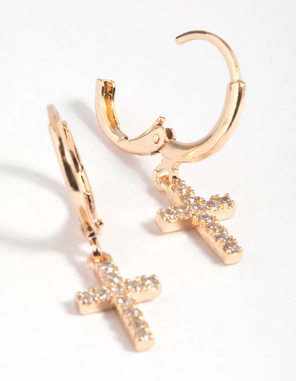 Gold Cubic Zirconia Cross Huggie Hoop Earrings sold by lovisa product image thumbnail 4