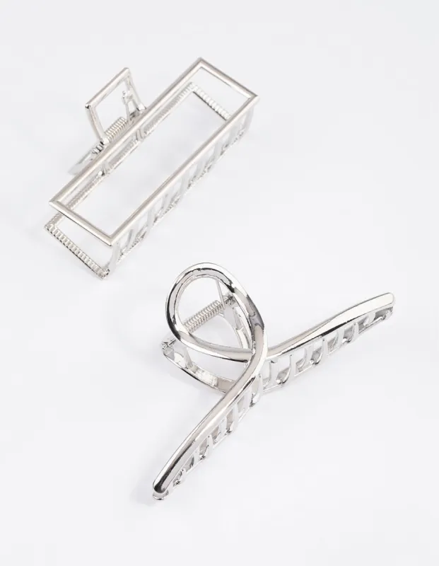 Rhodium Rectangle & Twisted Claw Clips Pack sold by lovisa
