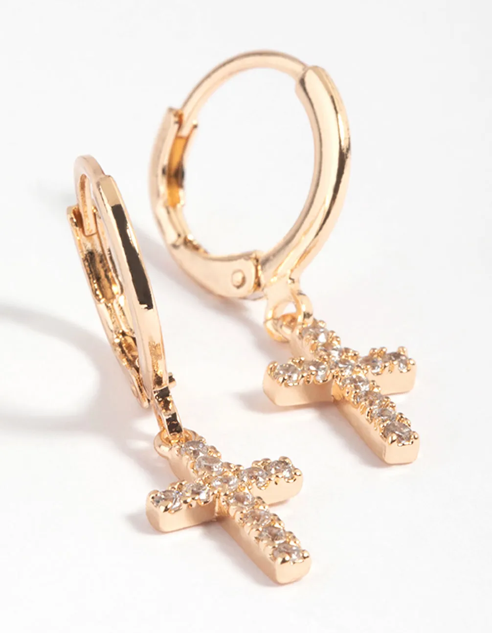 Gold Cubic Zirconia Cross Huggie Hoop Earrings sold by lovisa product image thumbnail 3