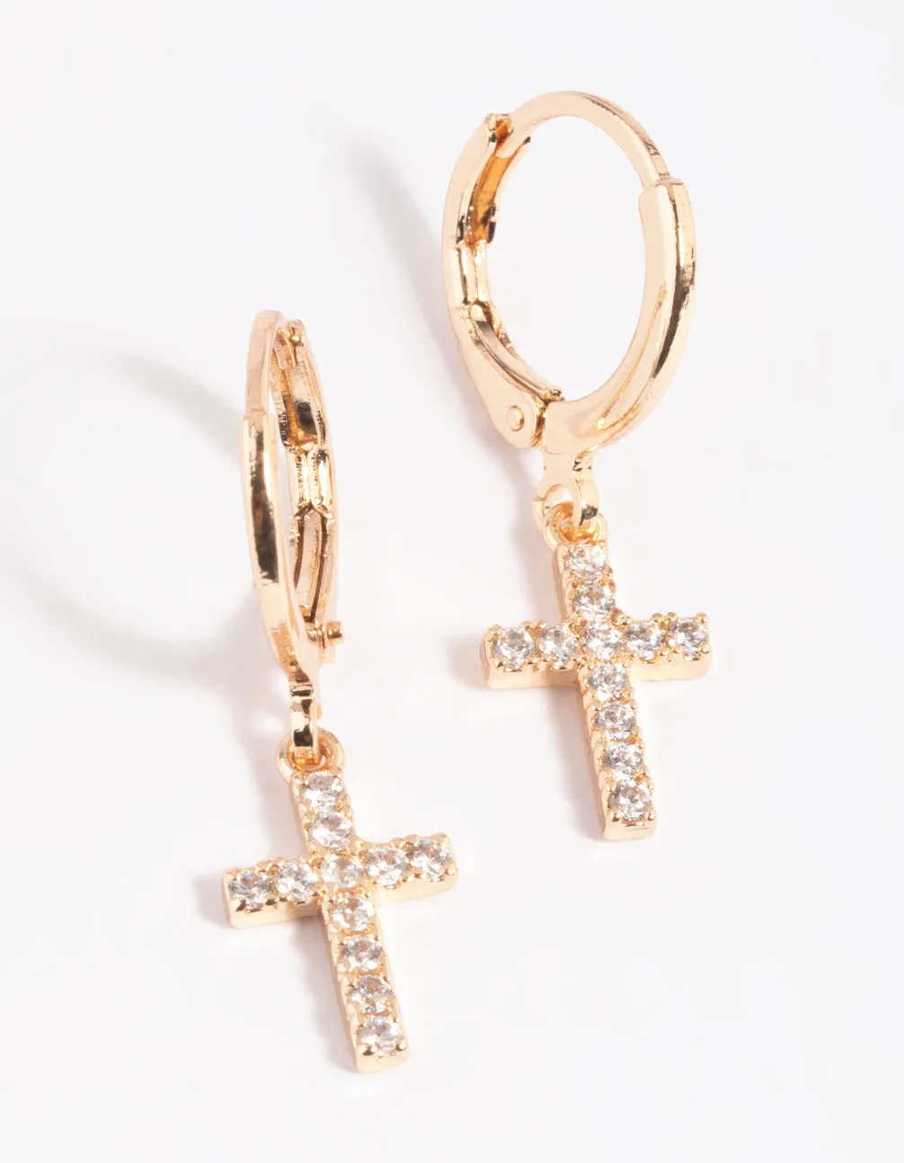 Gold Cubic Zirconia Cross Huggie Hoop Earrings sold by lovisa