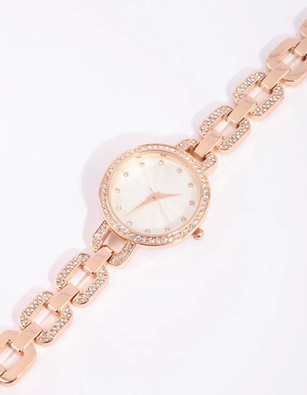 Rose Gold Diamante Chain Link Watch sold by lovisa