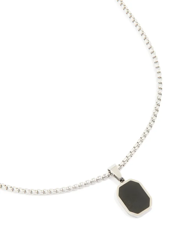 Mens Waterproof Stainless Steel Black Enamel Tag Pendant Necklace made by lovisa