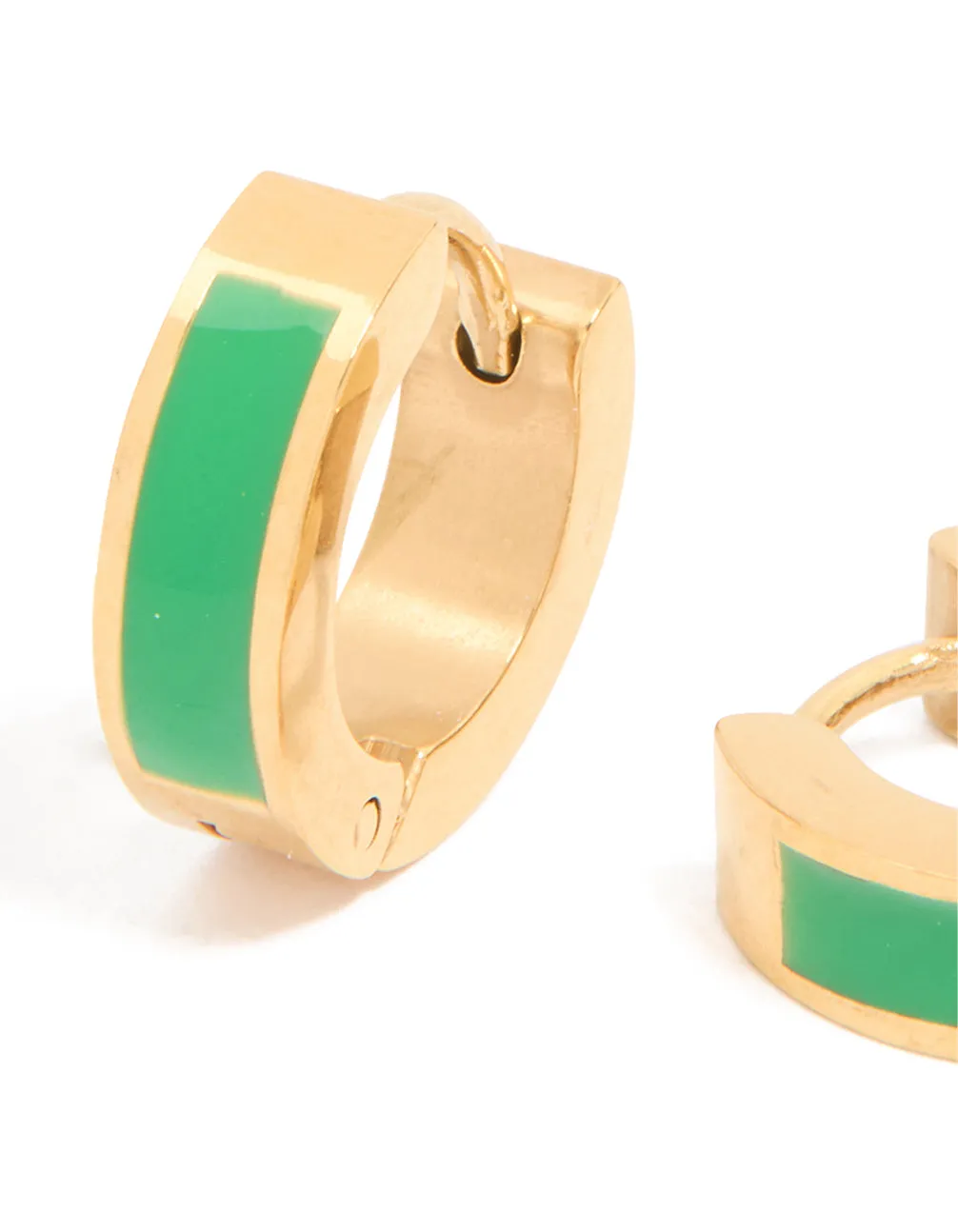 Waterproof Gold Plated Stainless Steel Small Green Enamel Inlay Huggie Earrings sold by lovisa product image thumbnail 4