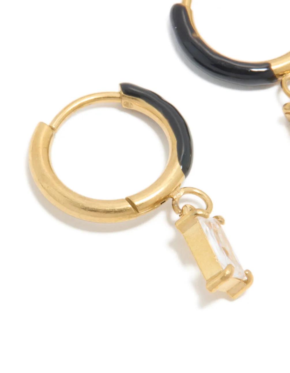 Waterproof Gold Plated Stainless Steel Black Enamel Cubic Zirconia Charm Huggie Earrings sold by lovisa product image thumbnail 4