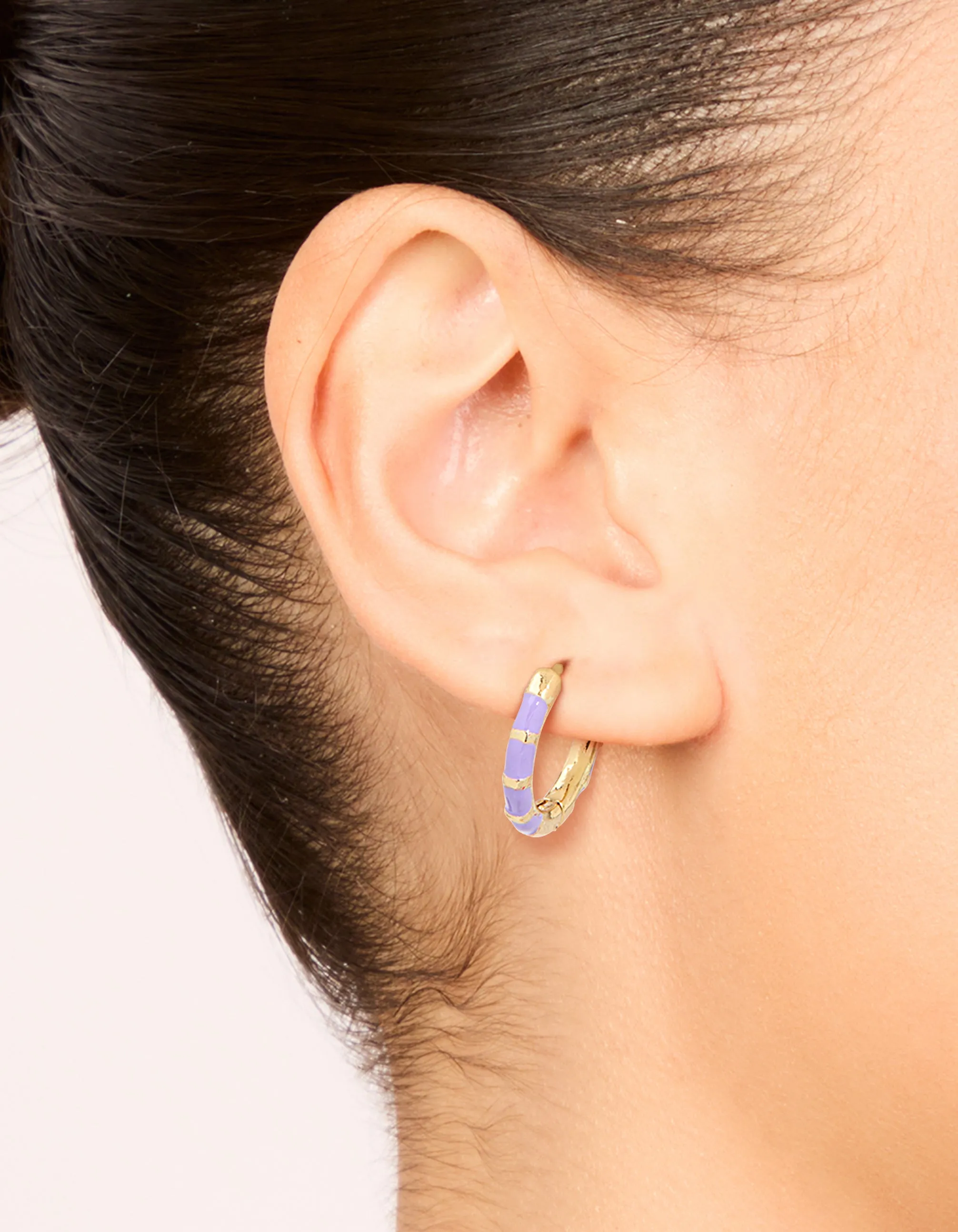 Waterproof Gold Plated Stainless Steel Purple Enamel Bamboo Huggie Earrings sold by lovisa product image thumbnail 2