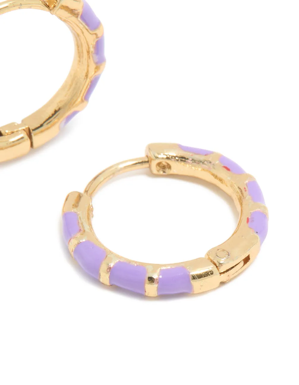 Waterproof Gold Plated Stainless Steel Purple Enamel Bamboo Huggie Earrings sold by lovisa product image thumbnail 5