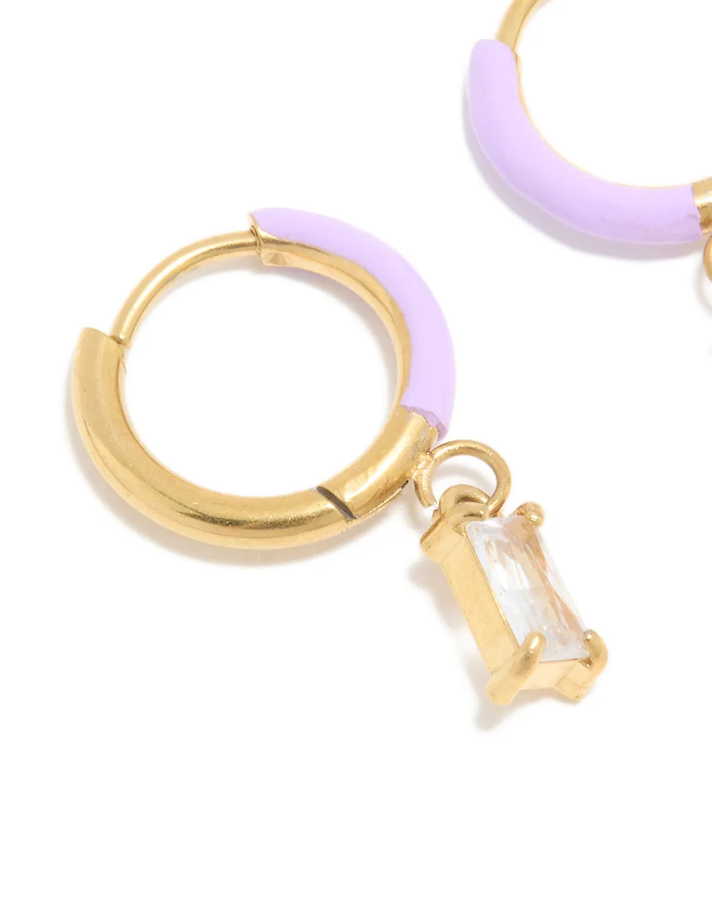 Waterproof Gold Plated Stainless Steel Purple Enamel Cubic Zirconia Charm Huggie Earrings sold by lovisa product image thumbnail 4