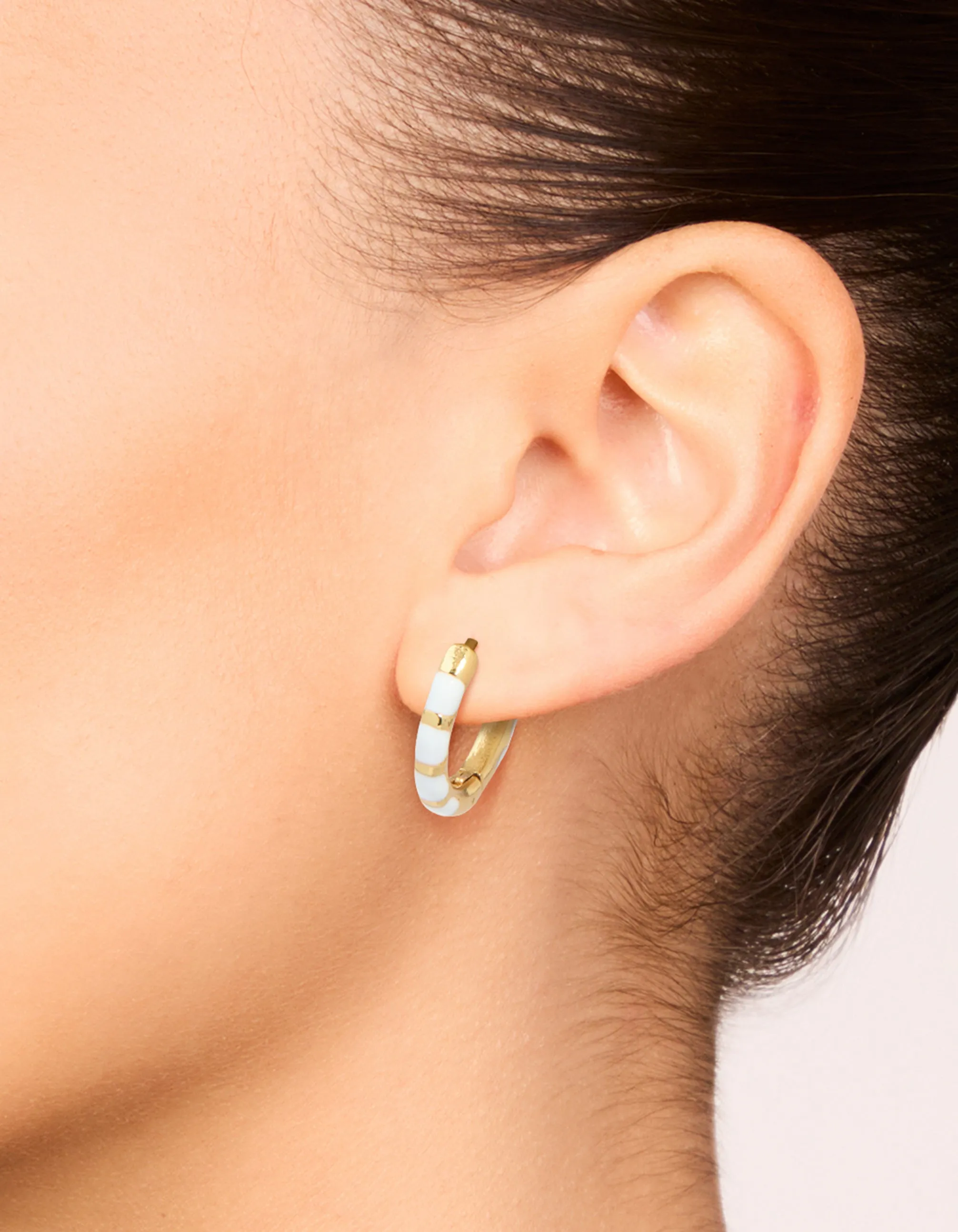 Waterproof Gold Plated Stainless Steel White Enamel Bamboo Huggie Earrings sold by lovisa product image thumbnail 2