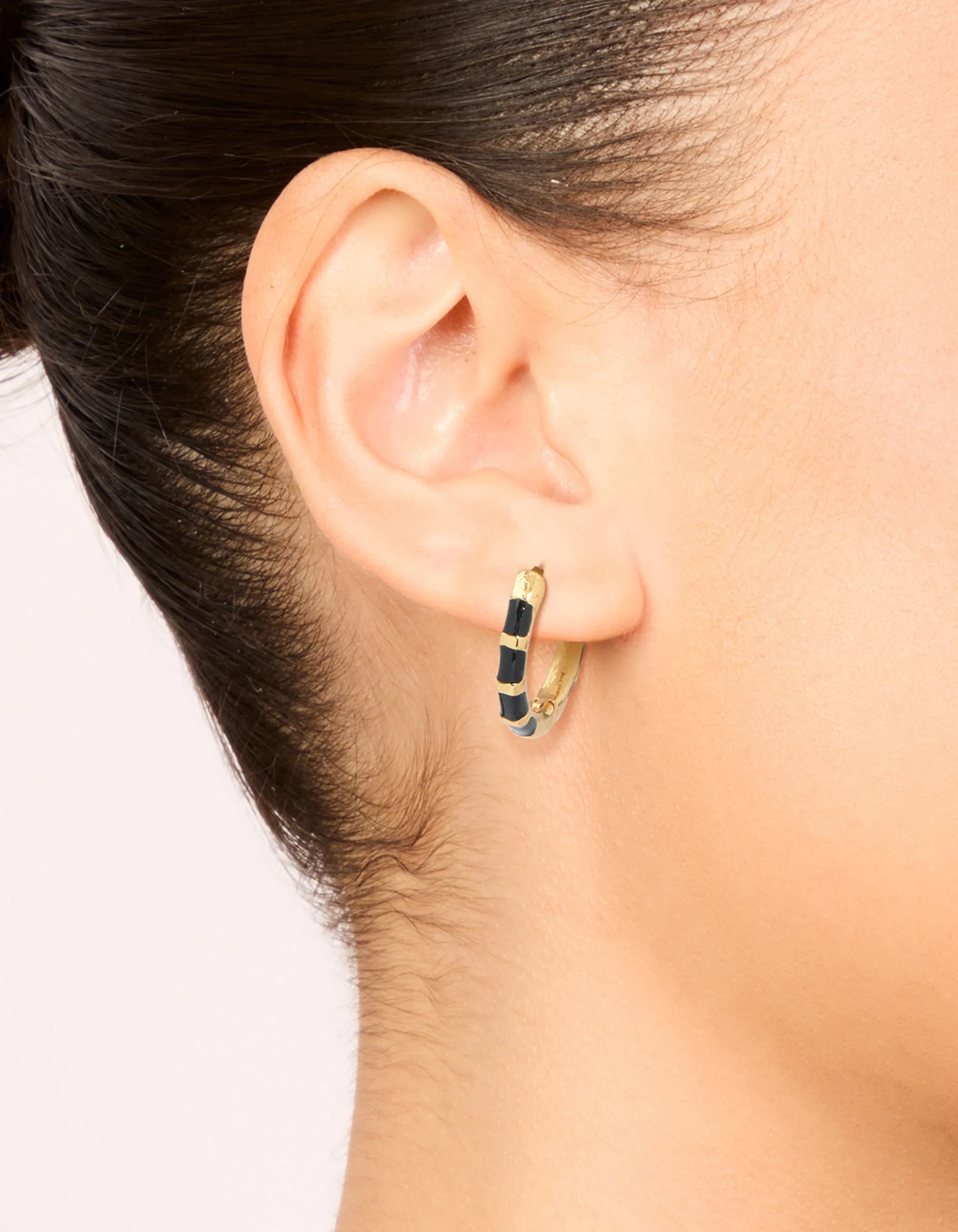 Waterproof Gold Plated Stainless Steel Black Enamel Bamboo Huggie Earrings sold by lovisa product image thumbnail 2