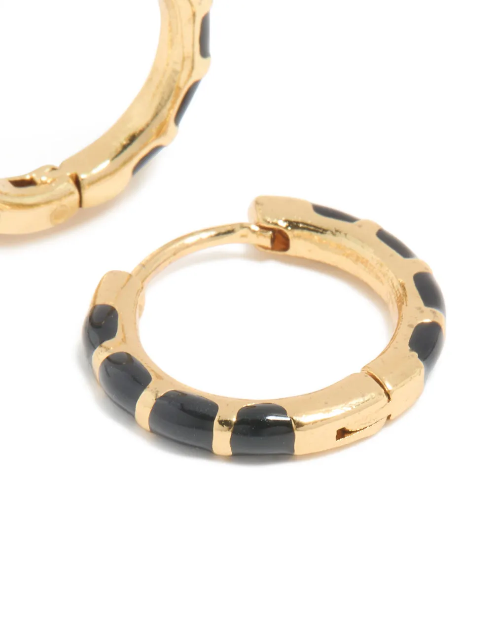 Waterproof Gold Plated Stainless Steel Black Enamel Bamboo Huggie Earrings sold by lovisa product image thumbnail 5